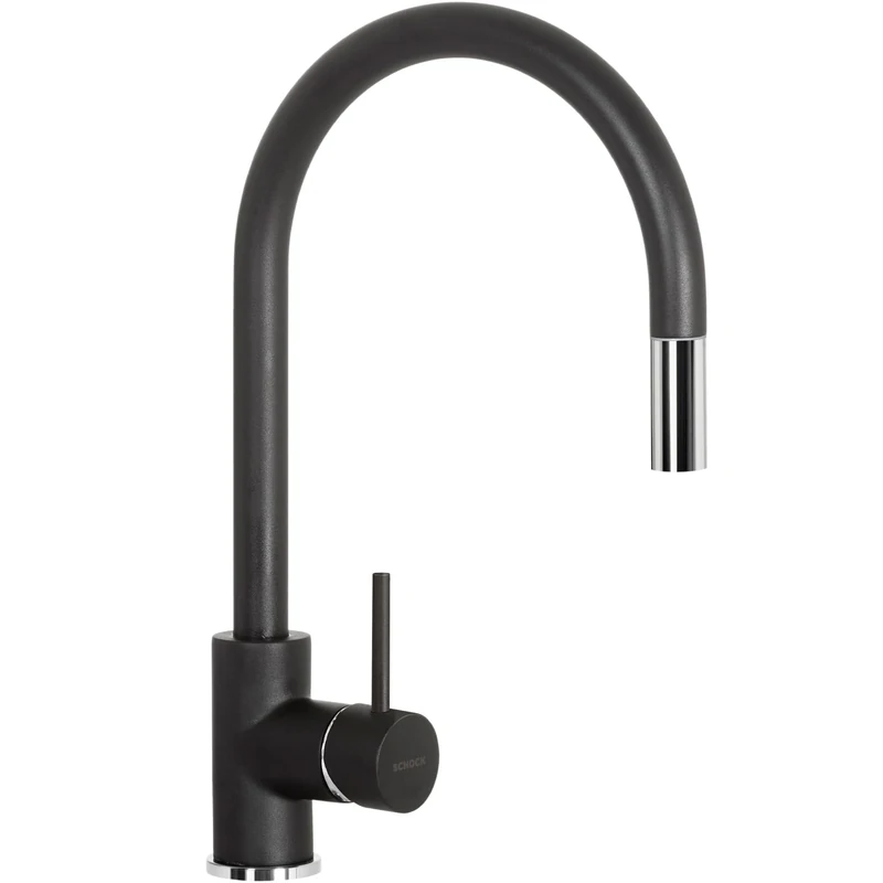 SCHOCK | Aquastar Single Lever Mixer with Pull-Out Shower, Pure Black, h394.5 - Image 1