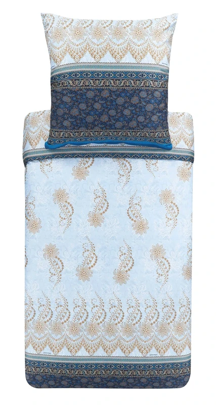 Bassetti Oristano B1 9323449 Bed Linen Set Cotton Mako Satin in Blue 2-Piece with Zip Closure 200 x 200 cm / 80 x 80 cm
