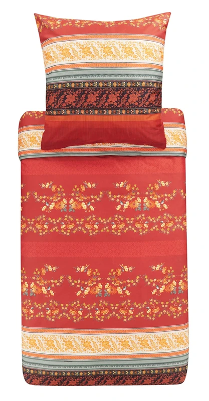 Bassetti Orosei R1 9323456 Bed Linen Set Cotton Mako Satin in Red 2-Piece with Zip Closure 200 x 200 cm / 80 x 80 cm