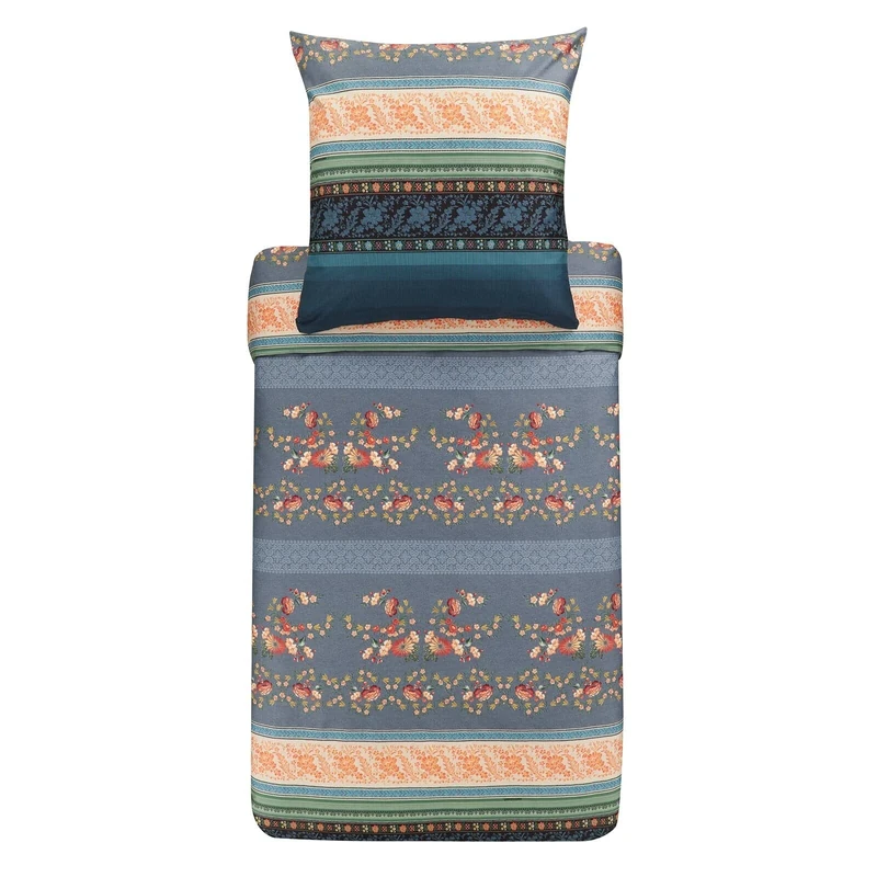 Bassetti Orosei G1 9323451 Bed Linen Set Made of Cotton Mako Satin in Grey 2-Piece with Zip Closure 135 x 200 cm / 80 x 80 cm