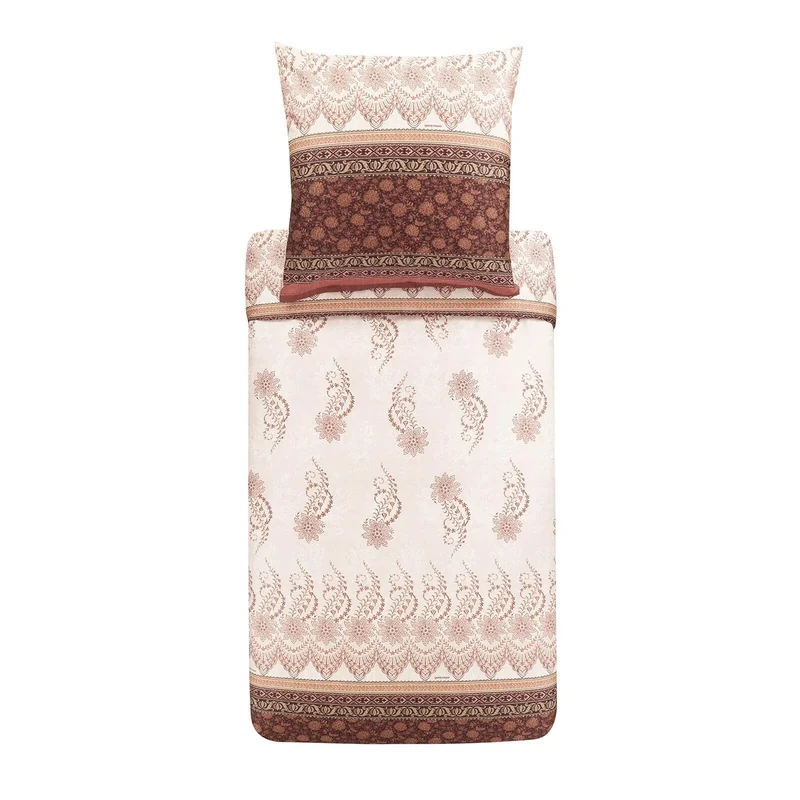 Bassetti Oristano 41 9323448 Bed Linen Set Made of Cotton Mako Satin in Beige 2-Piece with Zip Closure 200 x 200 cm / 80 x 80 cm