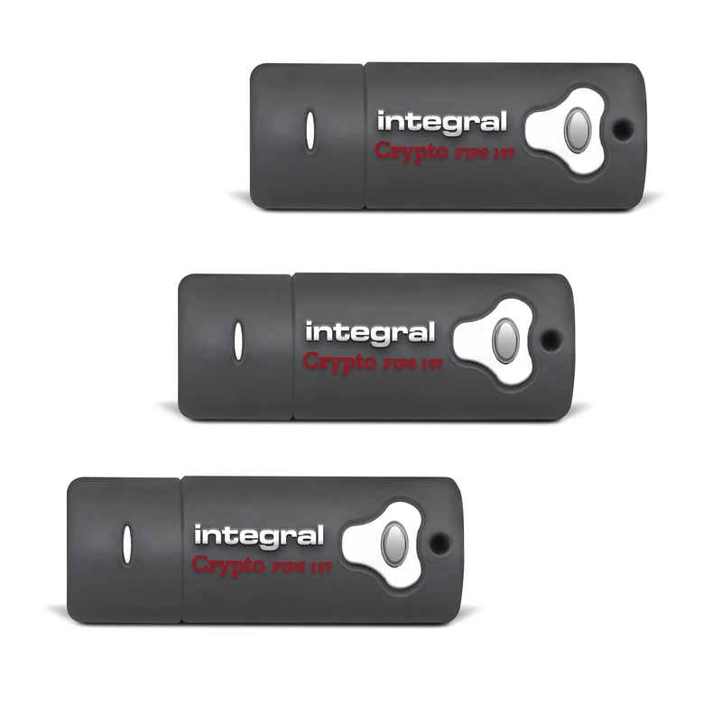 Integral 8GB Crypto-197 256-Bit Hardware 3-Pack Encrypted 3.0 USB Secure Flash Memory Drive - Certified to FIPS 197, Protection & Rugged Double-layer Waterproof Design XTS-AES