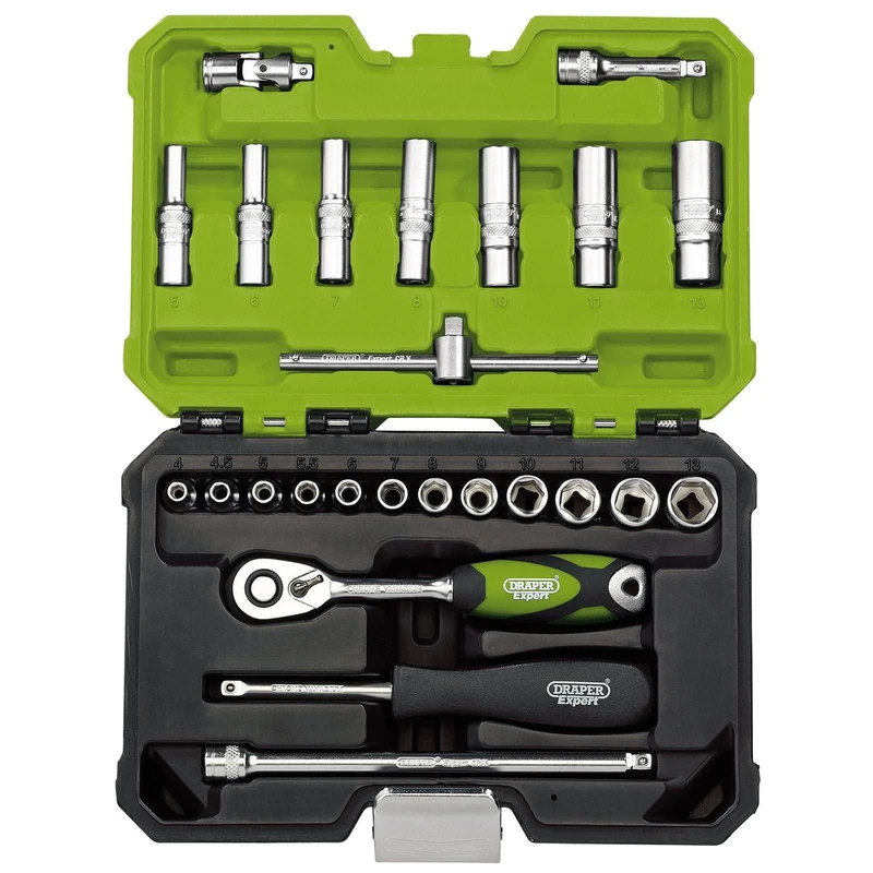 Draper 04463 Metric Socket Set, 1/4" Sq. Dr., Green (25 Piece)
