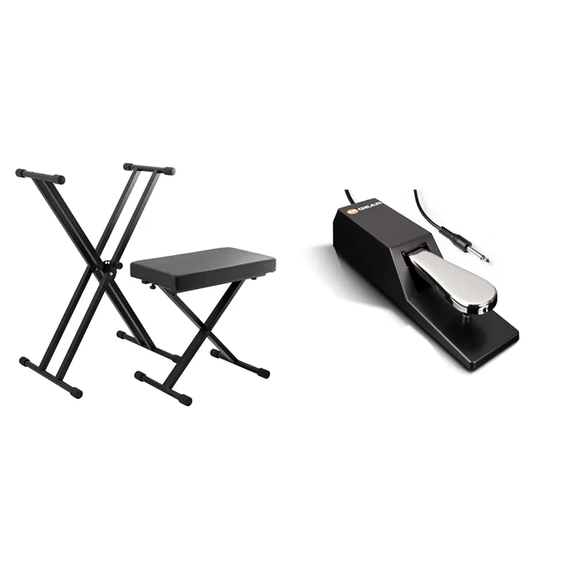TIGER KAP-PK2 Keyboard Stand and Stool Pack Height Adjustable Double Braced X-Frame Keyboard Stand and Piano Stool & M-Audio SP-2 - Universal Sustain Pedal with Piano Style Action