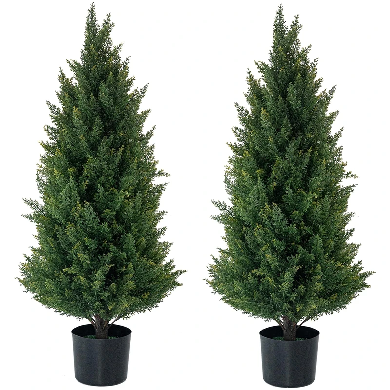 ECOLVANT Artificial Topiary Tree Two 3 Foot Artificial Cedar Trees Indoor Outdoor UV Resistant Bushes Potted Plants Artificial Shrubs Tree - Image 1