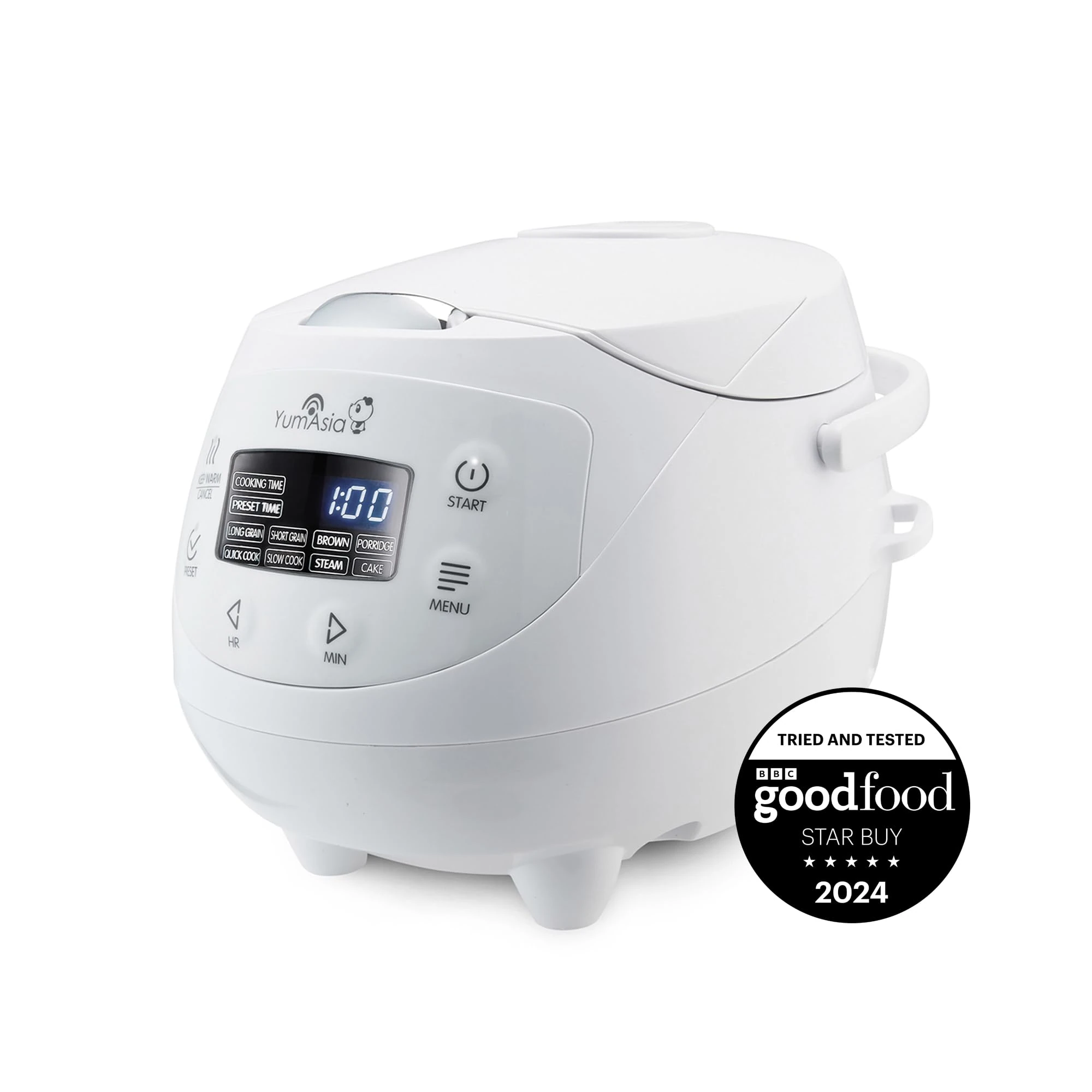 Yum Asia Panda Mini Rice Cooker With Ninja Ceramic Bowl and Advanced Fuzzy Logic (3.5 cup, 0.63 litre) 4 Rice Cooking Functions, 4 Multicooker functions, LED display, 220-240V (Arctic White)