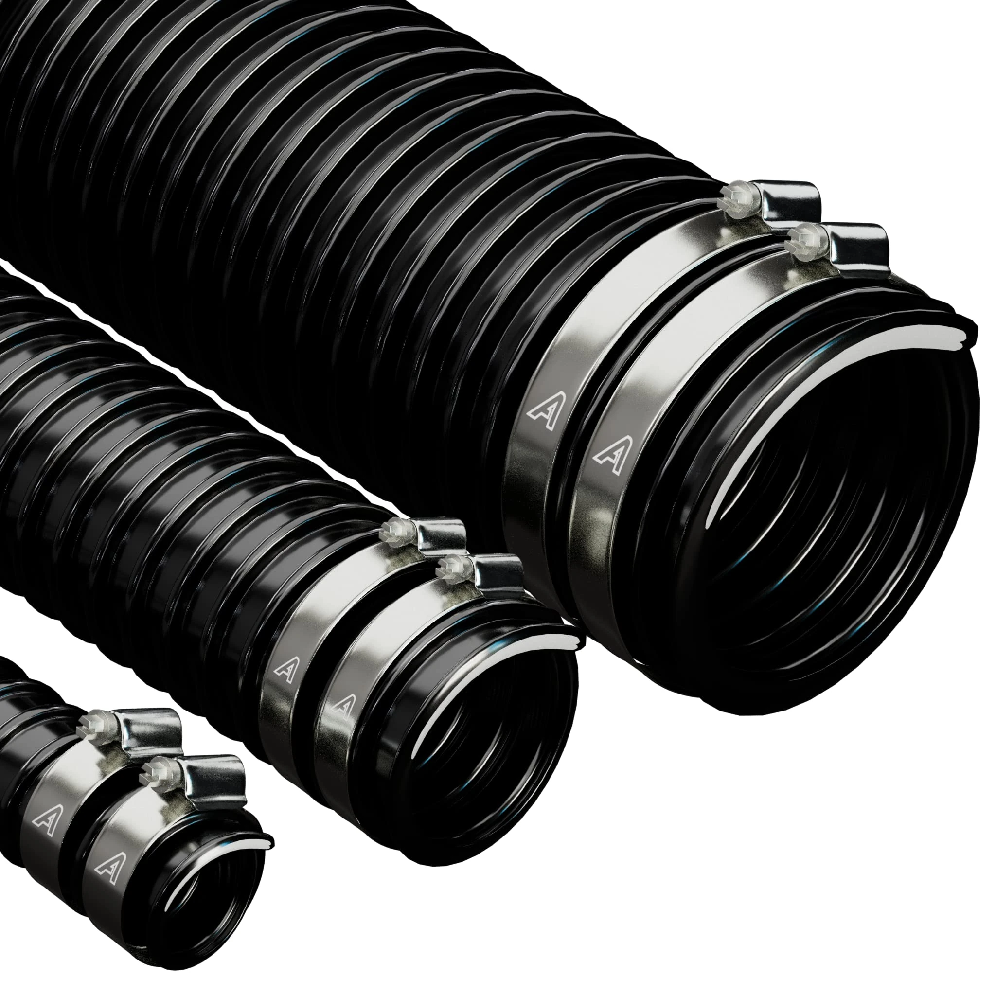 50mm (2") X 1 Metre Black Corrugated PVC Flexible Pond Hose with 2 Pipe Clips