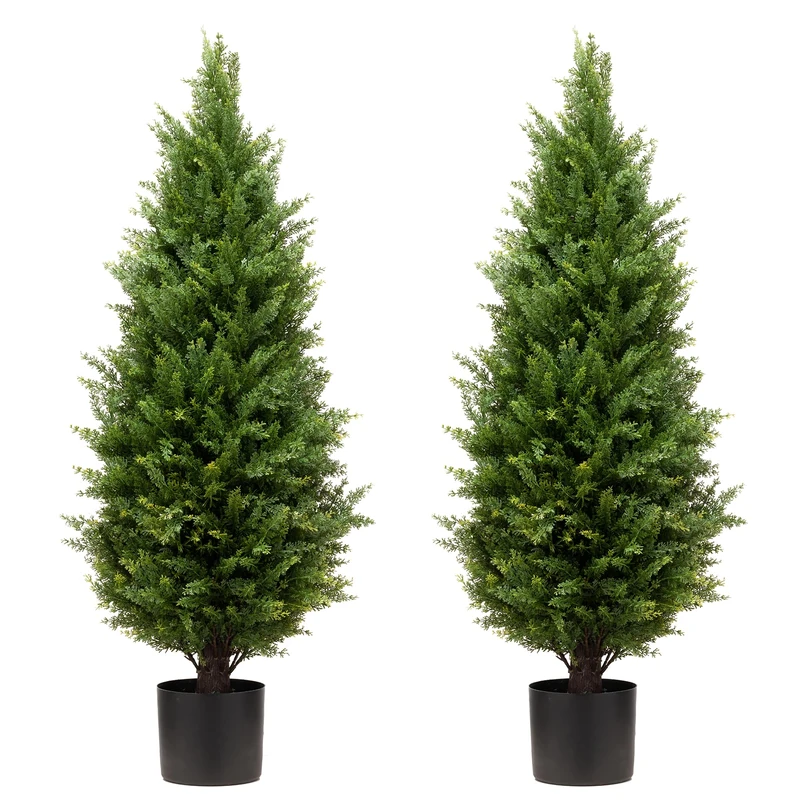 ECOLVANT Two 3ft Artificial Topiary Trees UV Resistant Bushes Potted Plants Artificial Cedar Tree Artificial Shrubs Tree for Indoor Outdoor