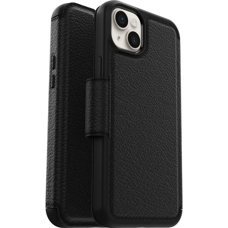 OtterBox Strada Case for iPhone 14 Plus, Shockproof, Drop proof, Premium Leather Protective Folio with Two Card Holders, 3x Tested to Military Standard, Black