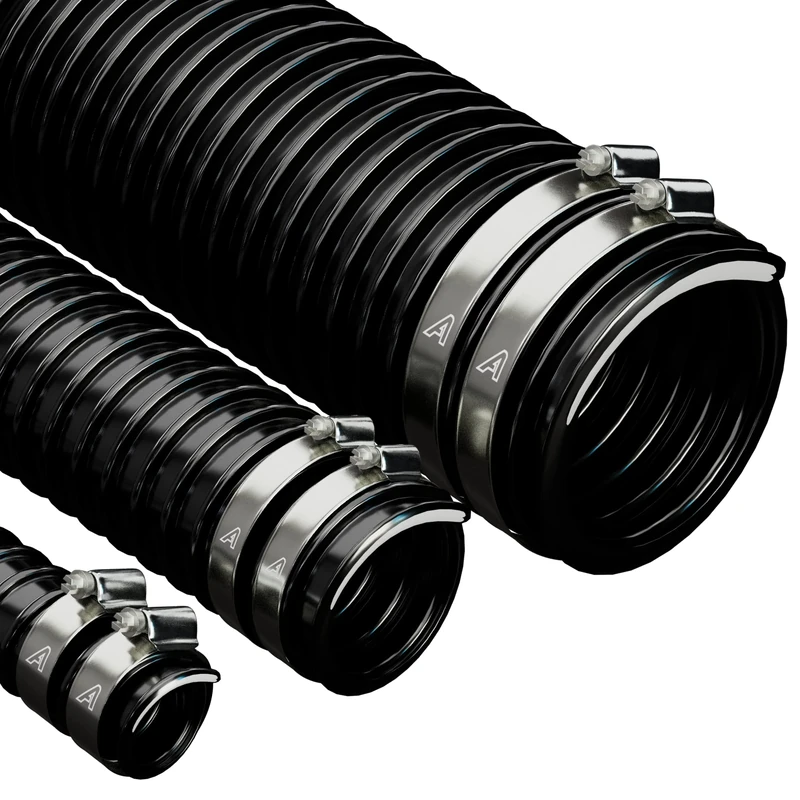 38mm (1 1/2") X 15 Metre Black Corrugated PVC Flexible Pond Hose with 2 Pipe Clips