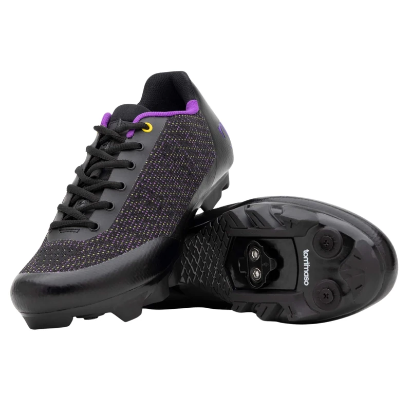 Tommaso Pista All Purpose Ready to Ride Indoor Cycling Shoes Women Bundle - Comfortable, Breathable Spin Shoes Women Indoor Cycling Cleats - Look Delta & SPD Compatible, Black/Purple + SPD, 5 UK - Image 1