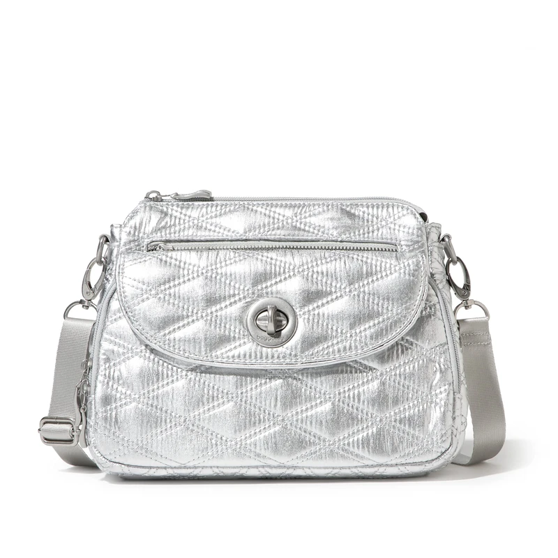 Baggallini Women's Calais Crossbody Bag, Silver Metallic Quilt, One Size