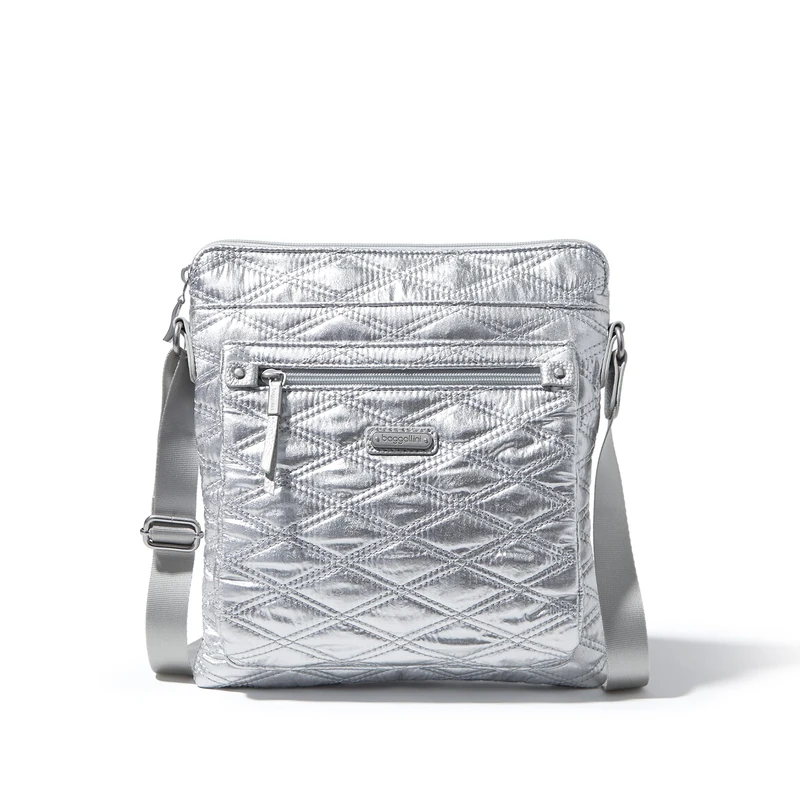 Baggallini Women's go bagg with RFID Phone Wristlet, Silver Metallic Quilt, One Size