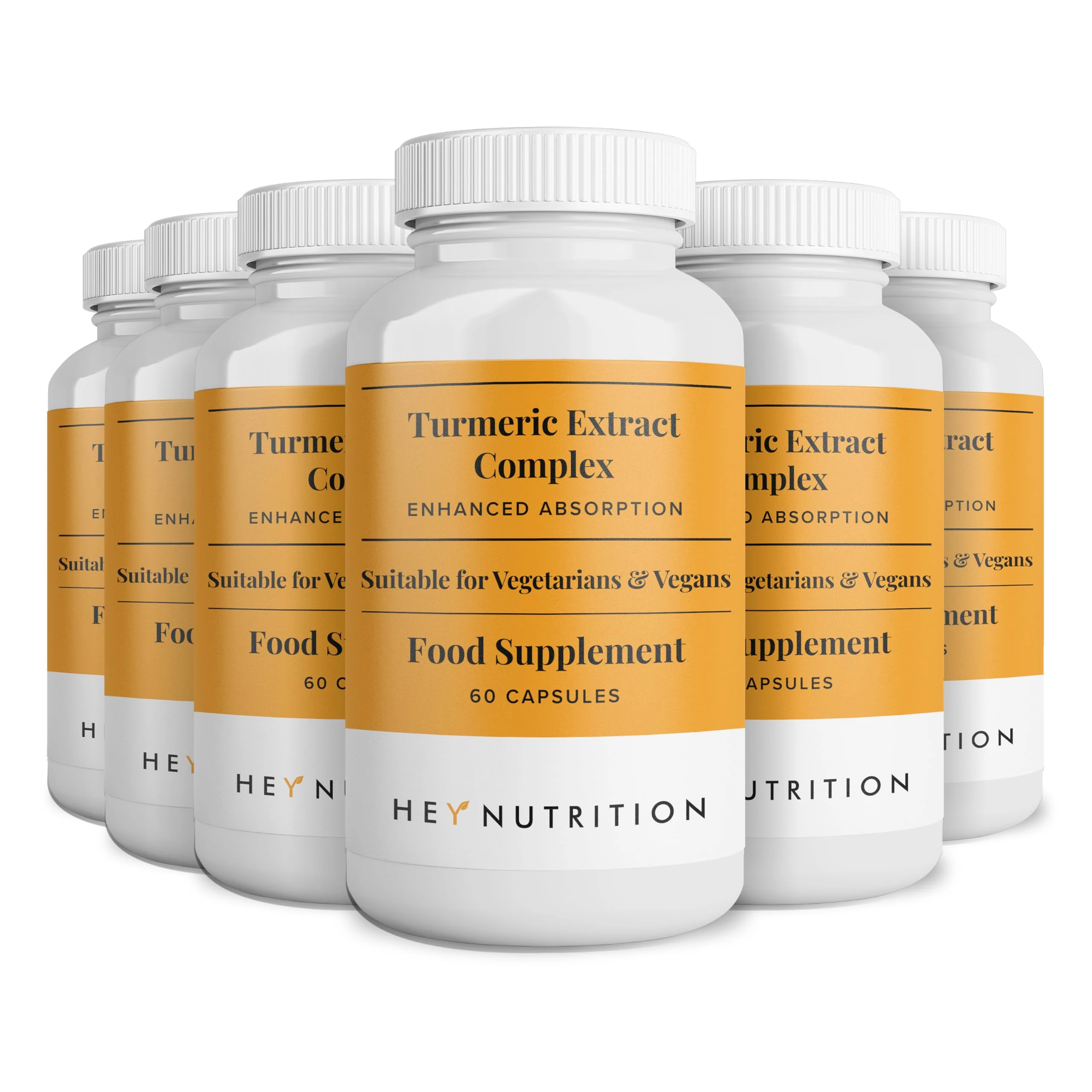 Hey Nutrition Turmeric Extract Complex - Vitamin D3 & C, Black Pepper Extract - Support Muscle & Joint Relief - Maximum Potency & Enhanced Absorption - UK Manufactured - 6 Pack - 360 Vegan Capsules