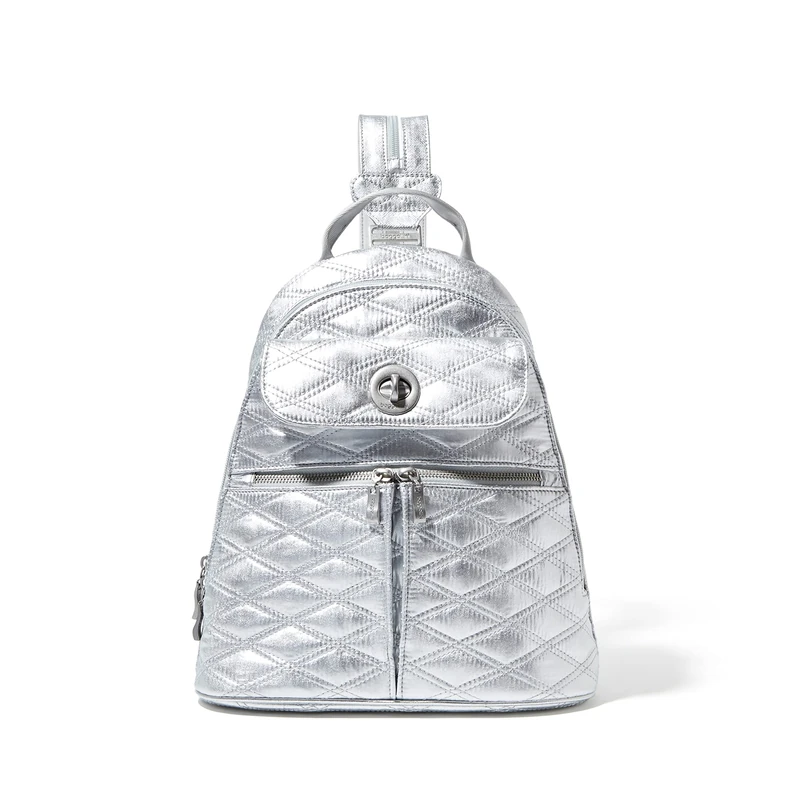 Baggallini Women's Naples Convertible Backpack, Silver Metallic Quilt, One Size