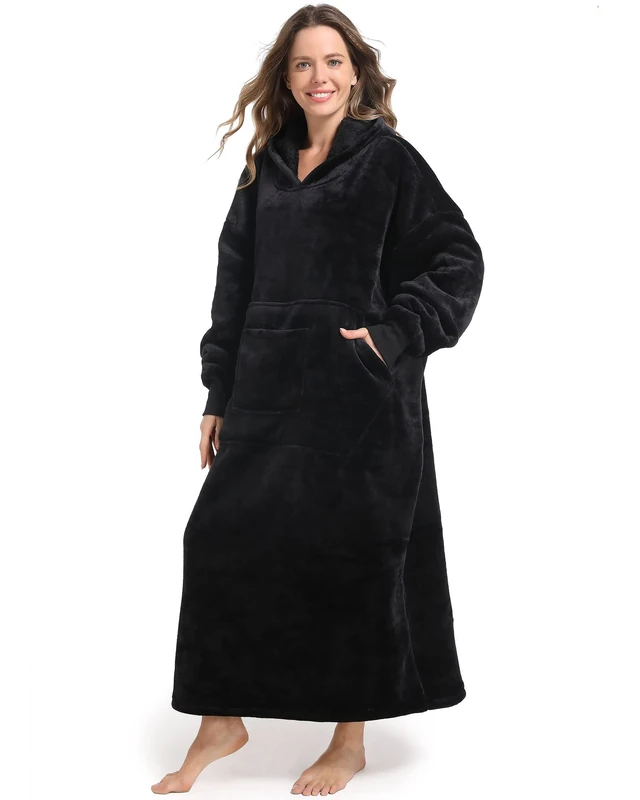 FUSSEDA Oversized Wearable Blanket Sweatshirt,Super Thick Warm Fleece Sherpa Cozy Blanket Hoodie with Pockets&Sleeves for Adult Kids