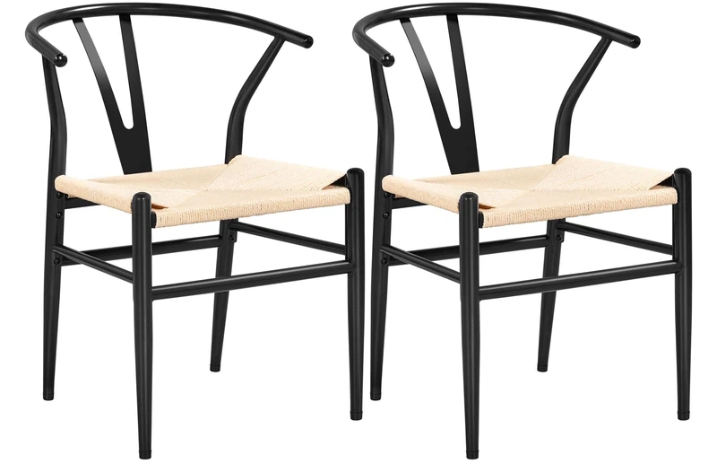 Yaheetech Dining Chair 2pcs Weave Chairs Modern Kitchen Chairs Backrest with Solid Metal Frame for Living Room Bedroom Dining Room Office Cafe,Black - Image 1
