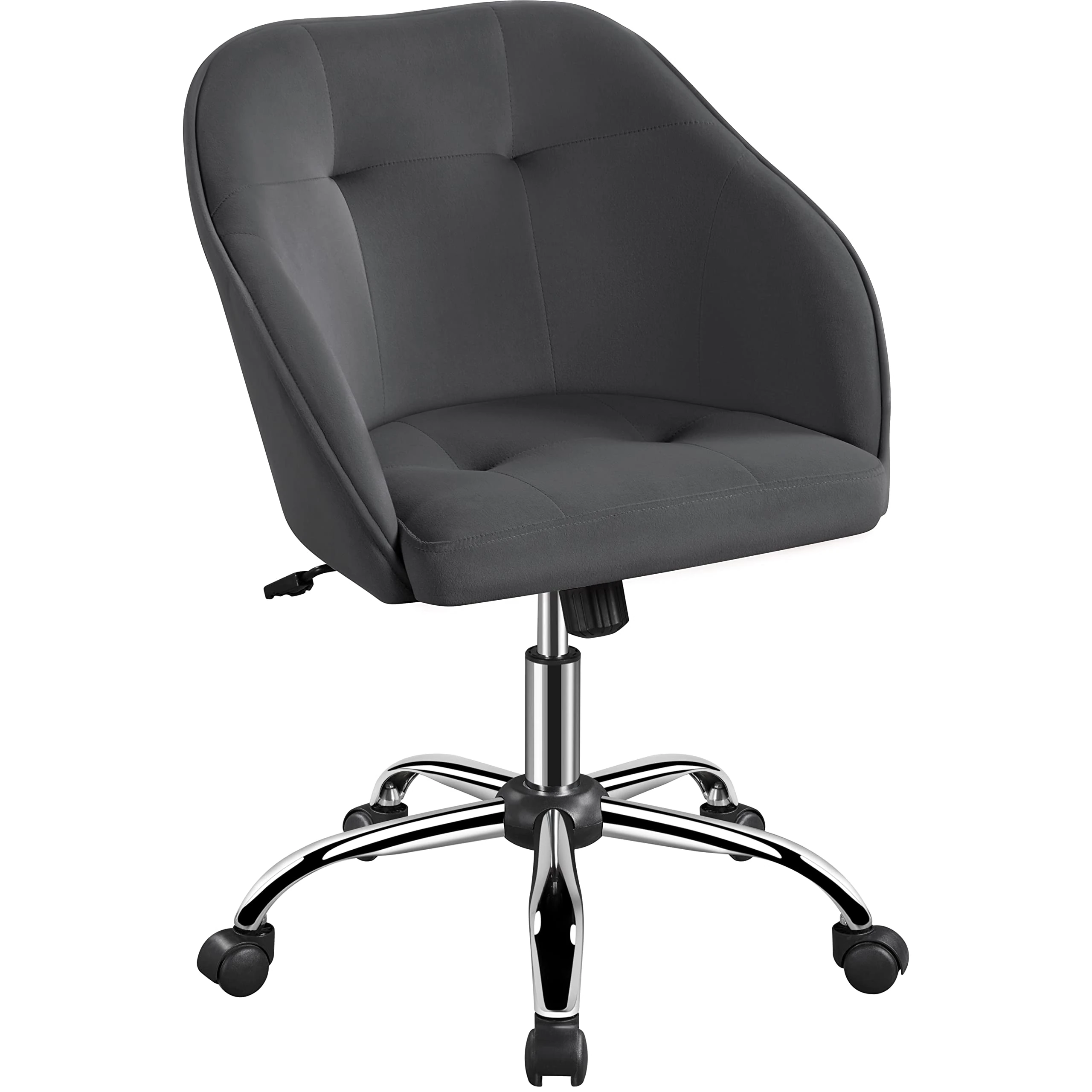 Yaheetech Ergonomic Velvet Office Desk Chair Makeup Vanity Chair Swivel Computer Height Adjustable with Armrest for Home Office Reception Gray