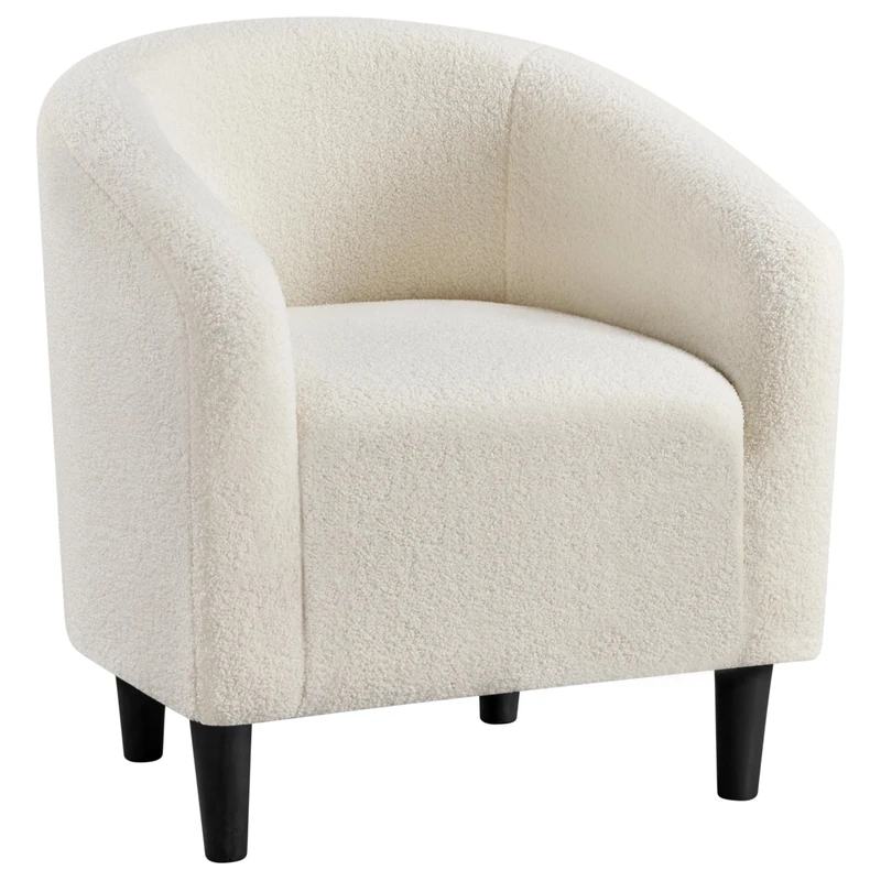 Yaheetech Tub Chair, Fuzzy Accent Armchair Sherpa Fabric Club Chair Boucle Barrel Chair Upholstered for Living Room Office Reception Cafe Bar, Ivory