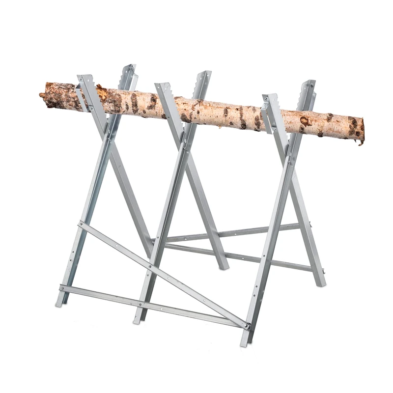 Relaxdays Sawhorse, Wood Sawing, 150 kg, Work Bench Chainsaws, Firewood, Sturdy Steel, HxWxD 80 x 80 x 82 cm, Silver