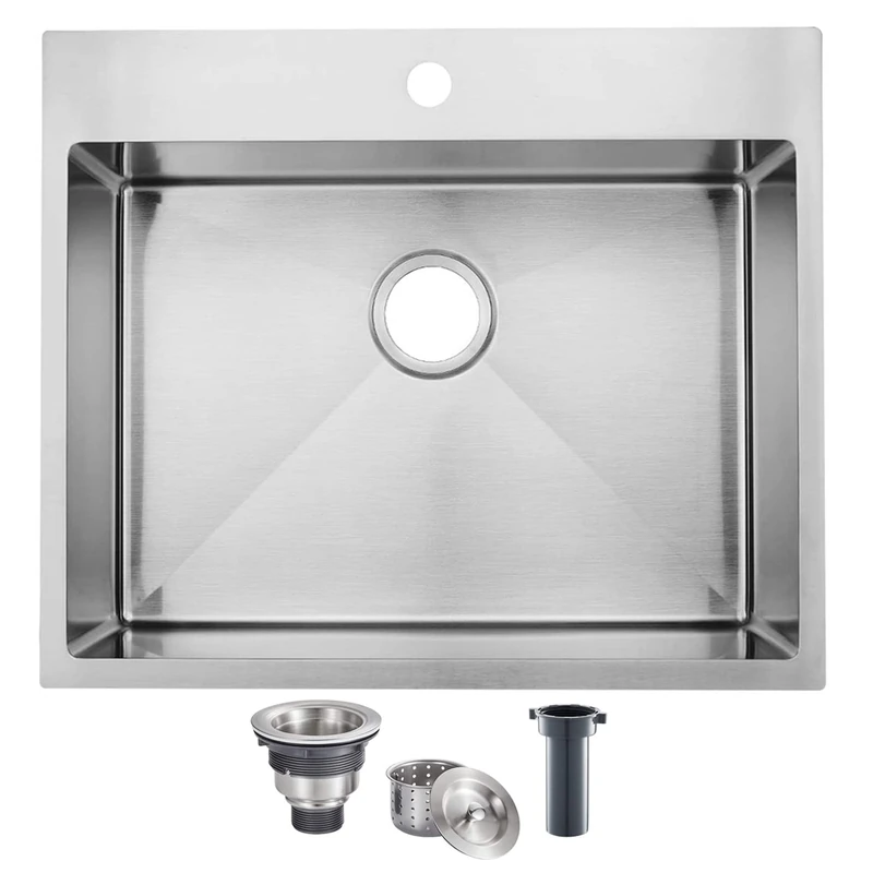 SHACO 25x22 Inch Drop in Kitchen Sink, Top Mount Stainless Steel 25 Inch Drop in RV Laundry Utility Sink, Brushed Nickel Single Bowl Sink Topmount Overmount Sink with Drain