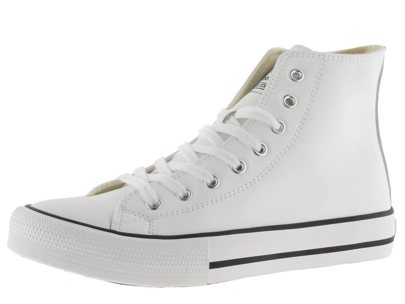victoria Tribu Leather Effect High-Top Trainers & White Laces 1065175 for Women Blanco 36