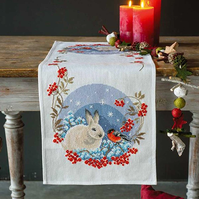 Vervaco Hare and Bullfinch Aida Table Runner Embroidery Kit