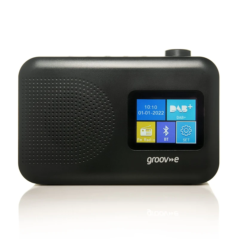groov e Berlin DAB & FM Digital Radio - Colour Screen LCD Display - Built-In Alarm Clock & Bluetooth Connectivity - Mains or Battery Operated - Portable Radio - 60 Preset Stations - Black