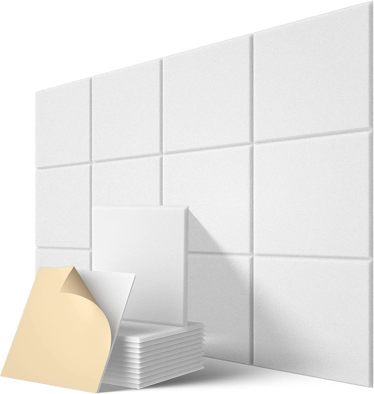 12-Pack Acoustic Panels,12" X 12" X 0.4" High Density Sound Absorbing Panels Self-Adhesive, Sound Proof Insulation Beveled Edge Studio Treatment Tiles for Home Studio,White