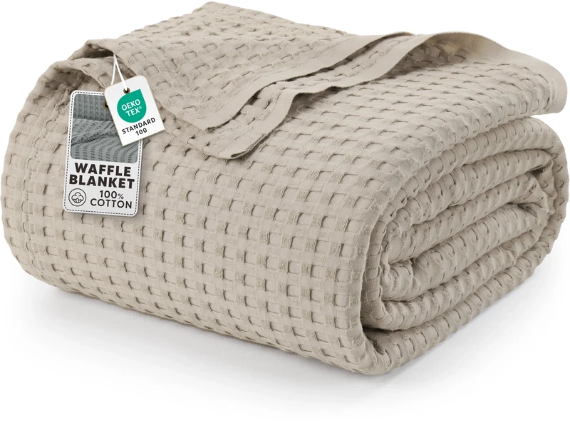 Utopia Bedding Cotton Waffle Blanket 300 GSM (Khaki - 274x228 cm) Soft Lightweight Breathable Bed Blanket Big Size Layering Any Bed for All Season