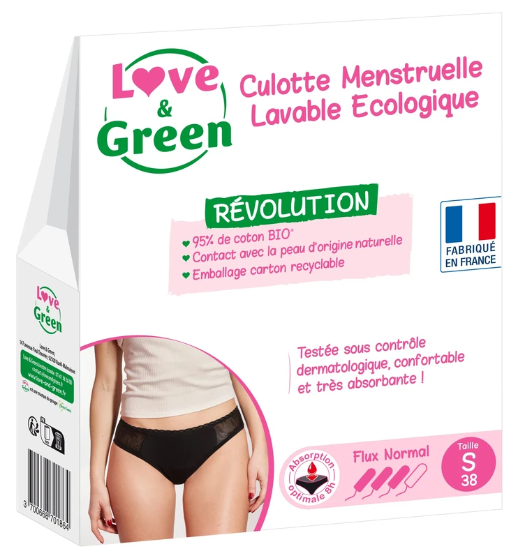 Love & Green LG Menstrual Panties Washable Ecological Size S Normal Flow Black - Image 1