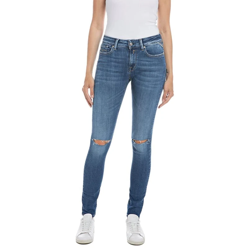 REPLAY Women's New Luz Rose Label Jeans, 009 Medium Blue, 27W x 32L