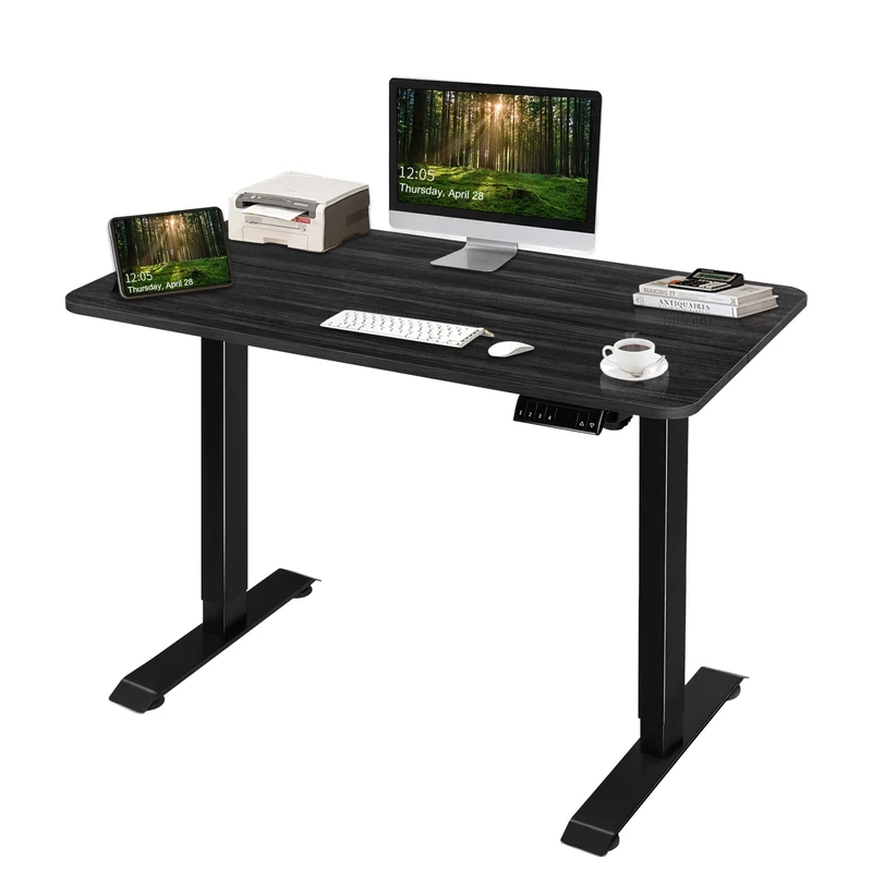 Devoko HAD022-1 Electric Adjustable Office Stand Desk Computer Workstation with Preset Height Memory Controller, Metal, Black, 110 x 60 cm