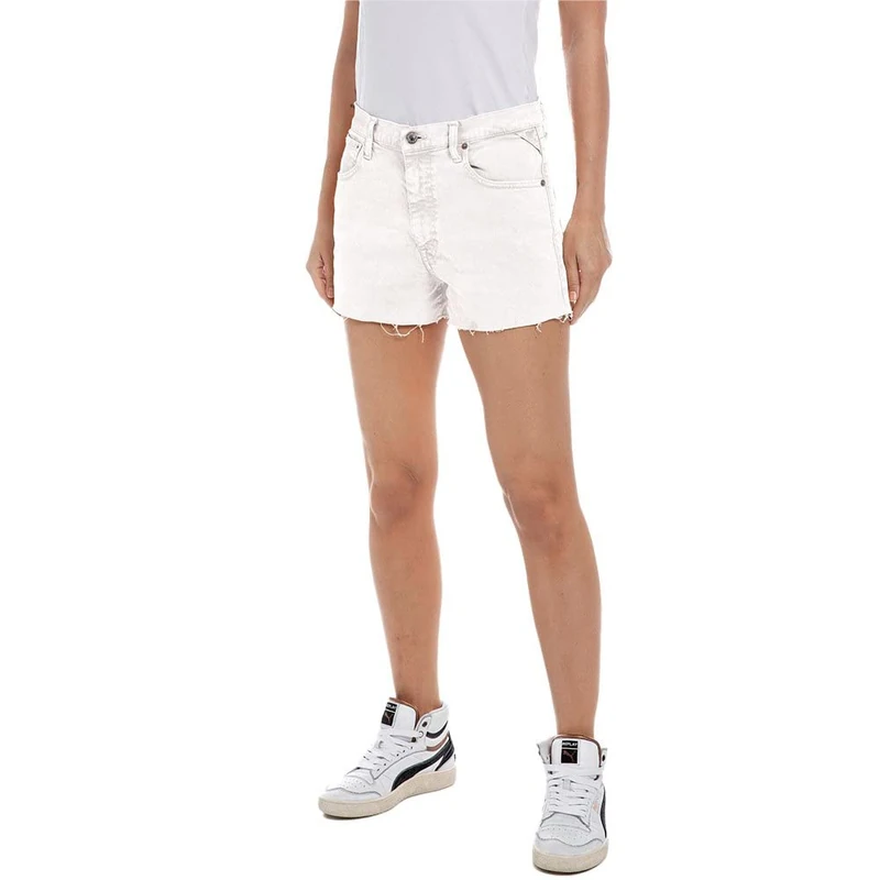 REPLAY Women's Denim Shorts, 707 Cream, 25W