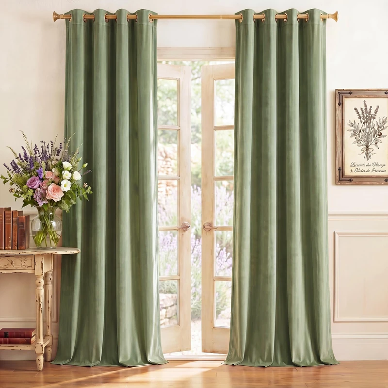 StangH Sage Green Velvet Curtains Privacy for Home Office, W52 x L84, 2 Pcs
