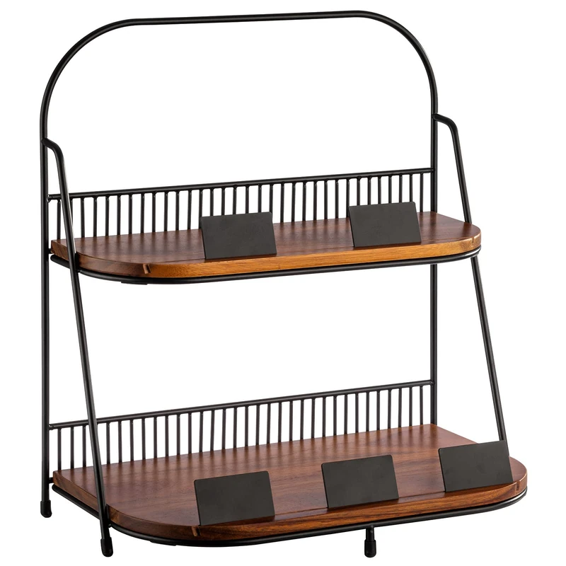APS 2-tier cake stand 35.5 x 21 cm, height 40 cm, 1x frame, metal, black with non-slip feet, 2 boards made of acacia wood: 34.5 x 20.5 cm - Image 1