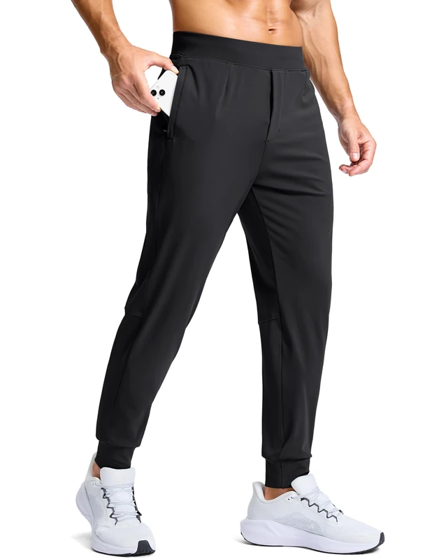 G Gradual Men's Golf Joggers Pants with Zipper Pockets Stretch Sweatpants Slim Fit Track Pants Joggers for Men Work Running, Black, Medium