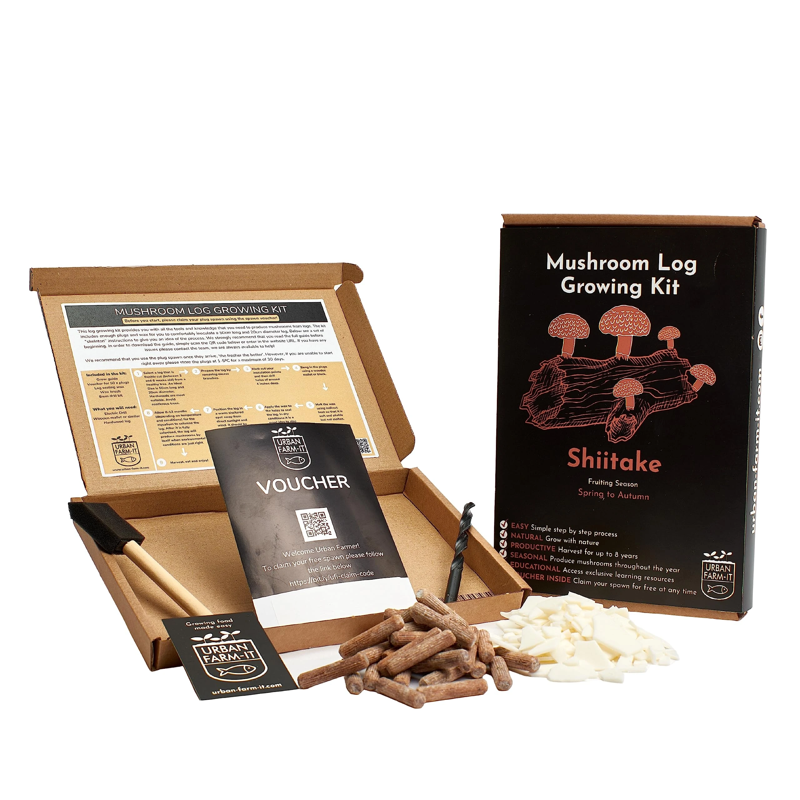 Urban Farm-It Mushroom Growing Kit Logs (Shiitake) | Gardening Gifts for Women, Men & Kids | Voucher to Claim Free Spawn & Begin Growing When Ready | Fun, Educational, Easy to Use & Delicious to Eat