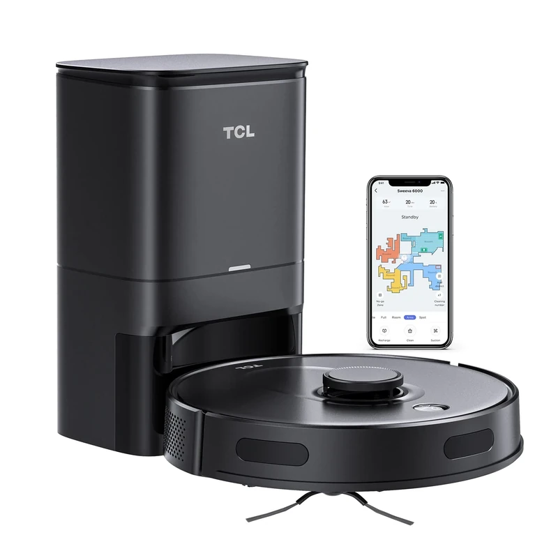 TCL Robot Vacuum Cleaner Ultra Slim, 2700Pa Suction for Pet Hair, Wi-Fi & Alexa Enabled, Boundary Strips & Dust Bag Included, Self-Charging Robotic Vacuum Cleaner, Sweeva 6500BK, Black