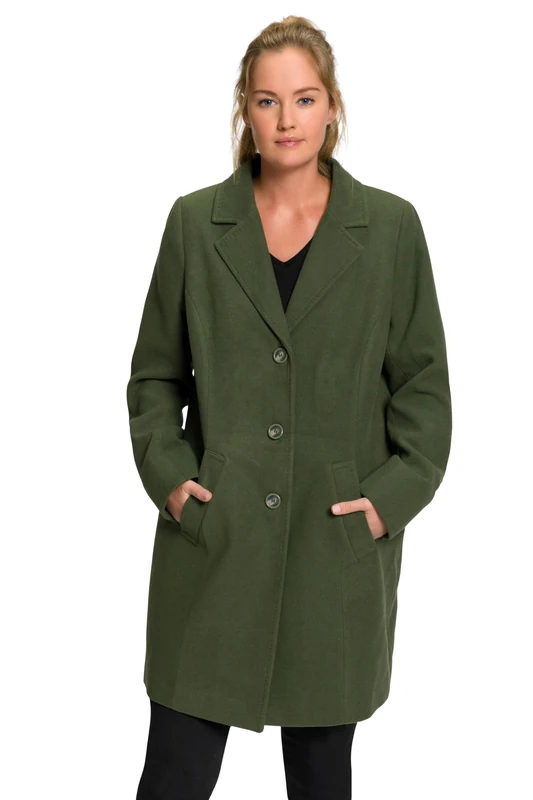 Ulla Popken Women's Coat with Lapel Collar, Marsh Green, 16