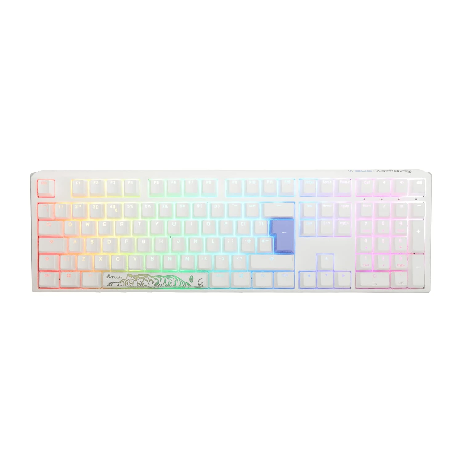 Ducky One3 Pure White Full Size RGB Brown Cherry MX Switch Keyboard - UK Layout