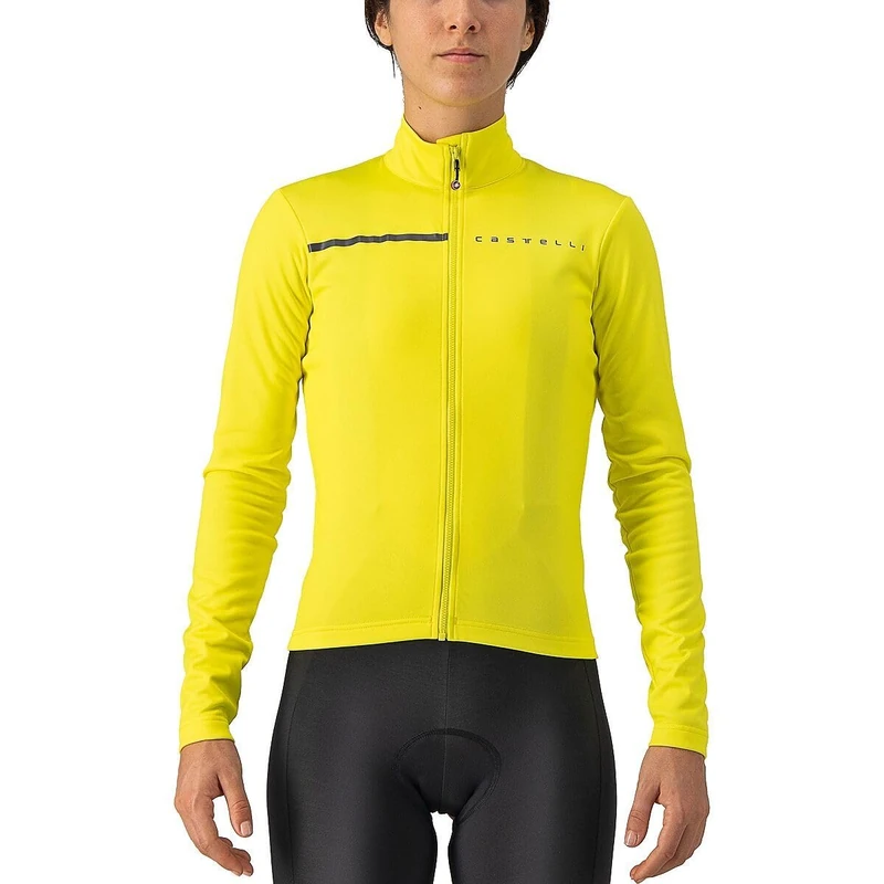 Castelli Challenge 2 Jersey FZ Cycling Jersey Men/Women, Breathable and Lightweight, with Front Zip, High Performance for Mixed Conditions, Brilliant Yellow/Dark Gray, XS