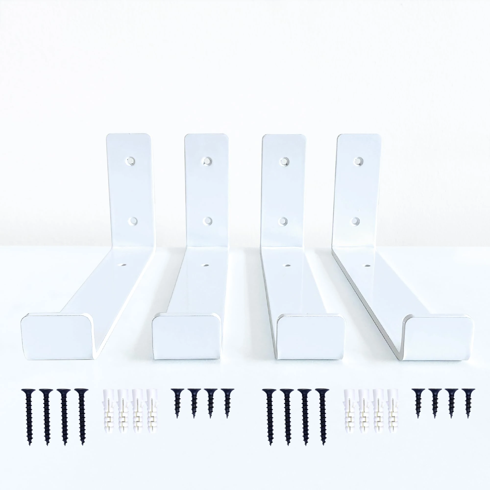 4 x Heavy Duty Scaffold Shelf Brackets 225mm - Industrial Style for 9 Inch Boards - Made from 5mm Steel - Ideal DIY Storage Solution for Living Room, Kitchen, Office, Garage (White Lip Up 4 pcs)