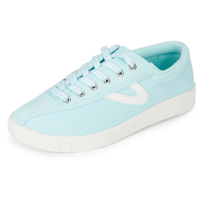 TRETORN Nyliteplus Canvas Trainers, Women's lace-up, Casual Tennis Shoes, Classic Vintage Style, Mint White Striped Grosgrain Ribbon, 7.5 UK