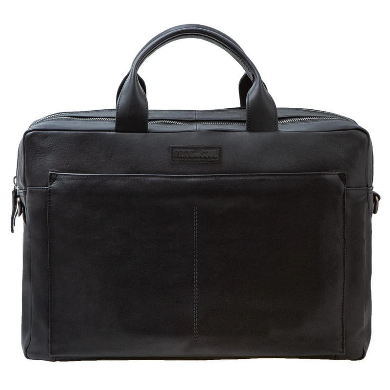 Pride and Soul Nomad 47530 Business Bag, Notebook Bag for 15 Inch Laptops, Shoulder Bag Made of Real Leather, Shoulder Bag with 2 Main Compartments, Briefcase Approx. 30 x 42 x 13 cm, Black, black, - Image 1