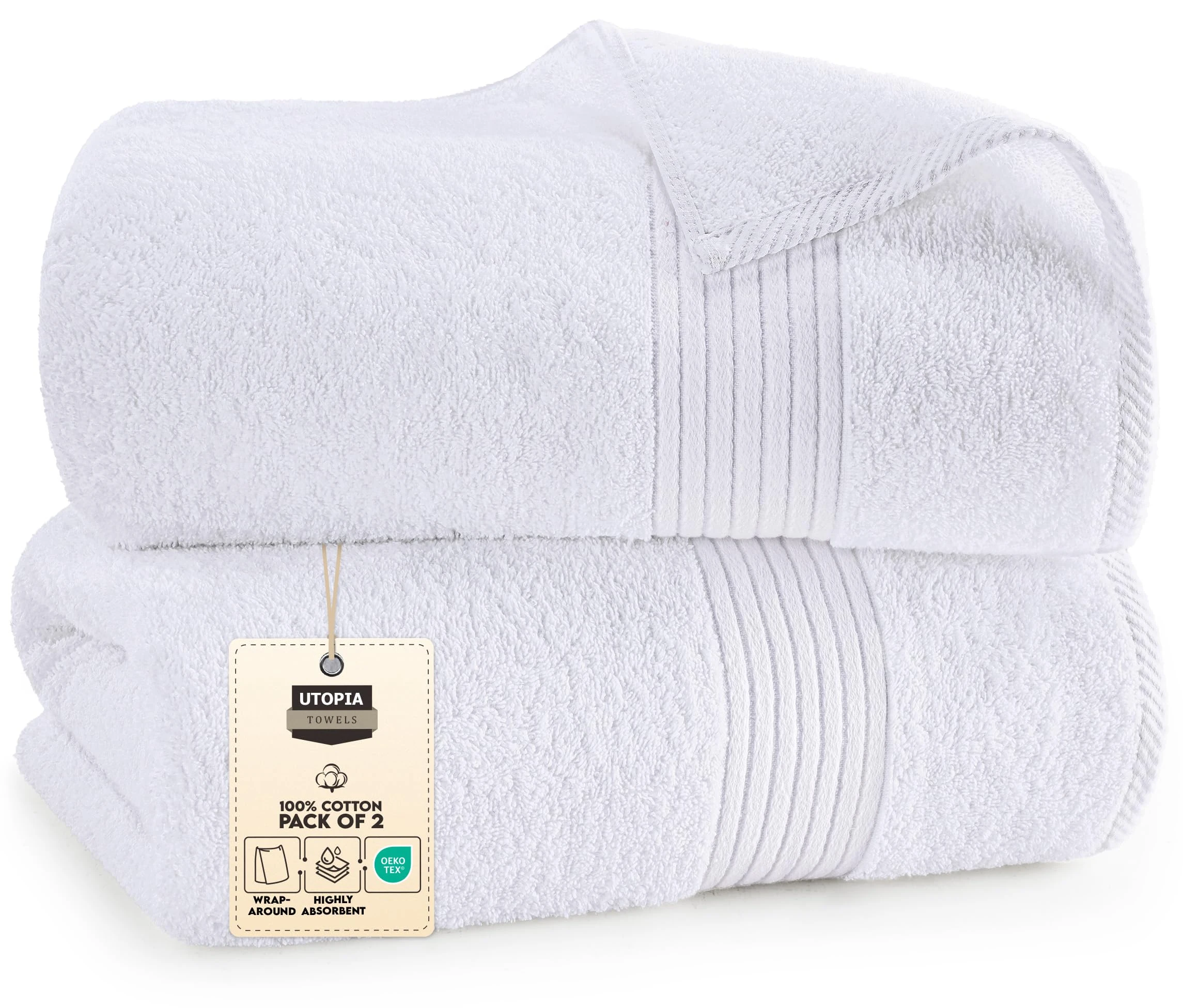 Utopia Towels - Luxurious Jumbo Bath Sheet 2 Pack - 100% Cotton Highly Absorbent and Quick Dry Extra Large Bath Towel - Super Soft Hotel Quality Towel (90 x 180 cm, White)