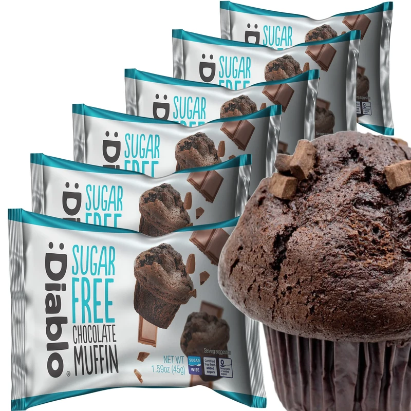 Diablo Sugar Free Chocolate Muffin Cupcake - Sweetened with Maltitol, Halal & Kosher Approved, Sugar Free Snacks - Perfect for Gifting, Birthdays, Special Occasions - 45g Each, Pack of 6