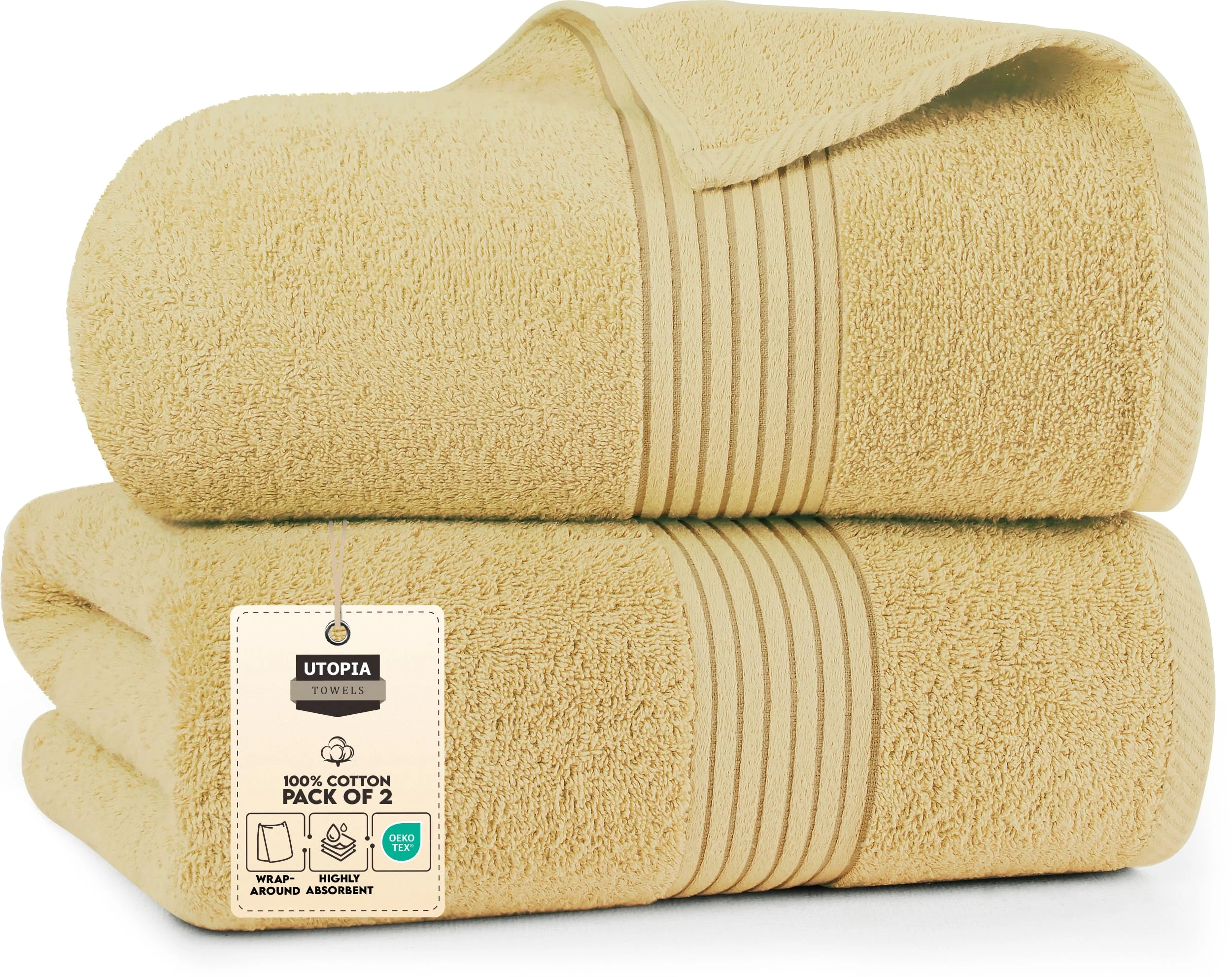 Utopia Towels - Luxurious Jumbo Bath Sheet 2 Pack - 100% Cotton Highly Absorbent and Quick Dry Extra Large Bath Towel - Super Soft Hotel Quality Towel (90 x 180 cm, Beige)