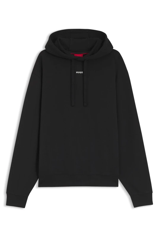 HUGO Hoodie Aus Baumwoll-terry Mit Logo-print Black