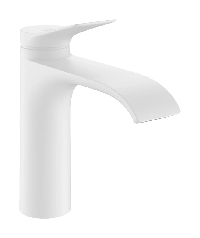 hansgrohe Vivenis - bathroom tap with pop-up waste set, energy-saving (CoolStart), bathroom sink tap with spout height 110 mm, basin mixer tap water-saving (EcoSmart), matt white, 75023700